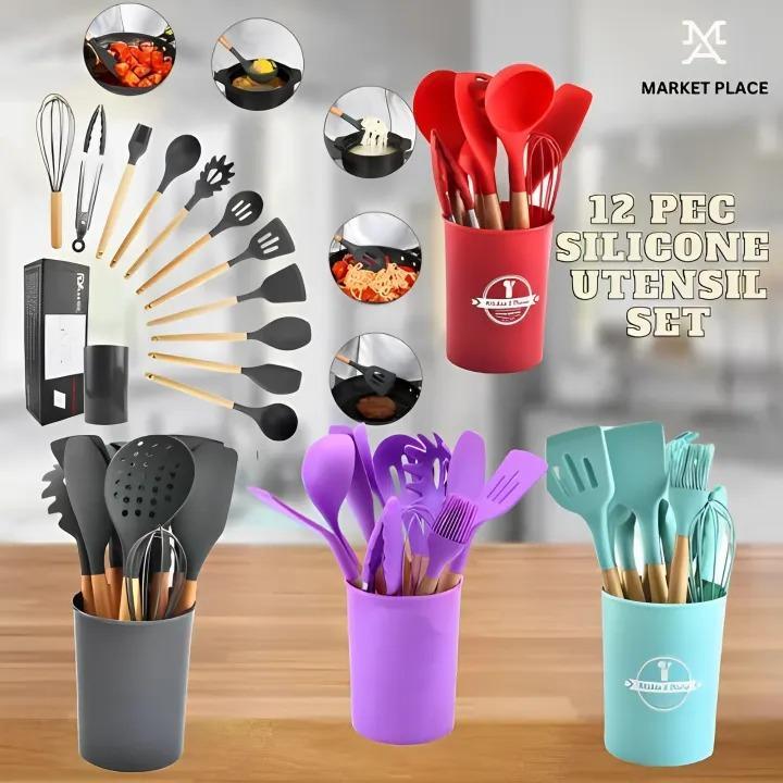 Colorful Silicone Cooking Utensils Set - 12 Durable Non-Stick Kitchen Tools for Effortless Food Rele